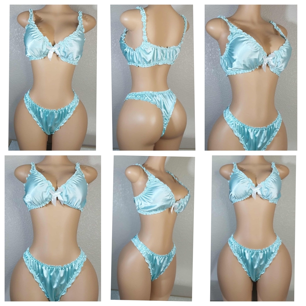 Elegant Blue Satin Lingerie Set
